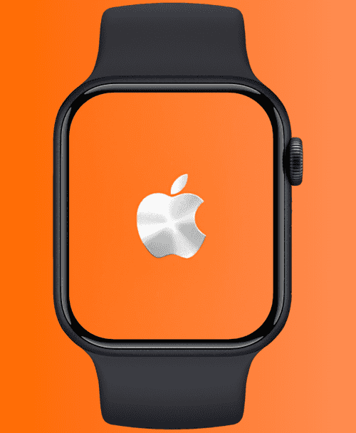 Metallic Apple on Orange Gradient