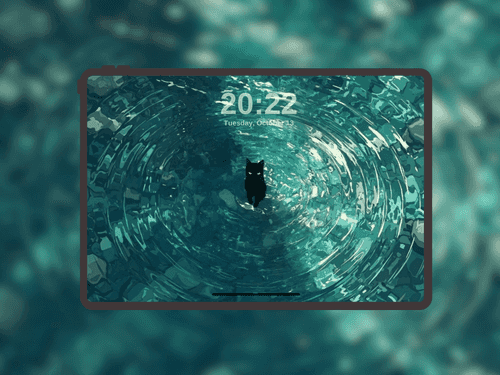 Black Cat in Turquoise Ripples