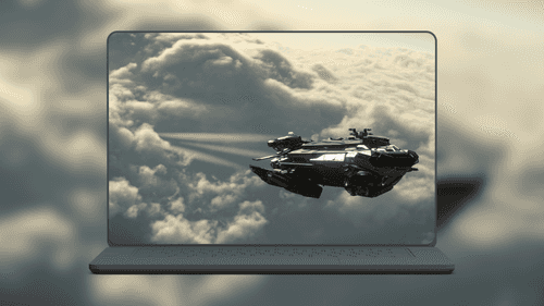 Futuristic Spaceship Flying