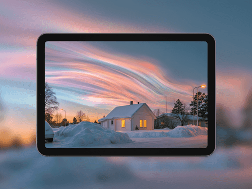 Nacreous Clouds over Snowy Village