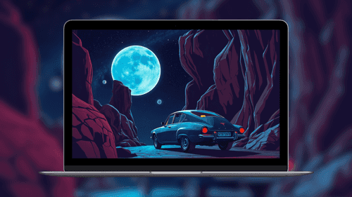 Blue Car Under Moonlight